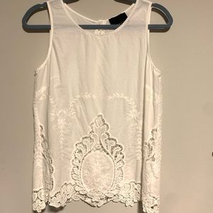 White lace cut tank top